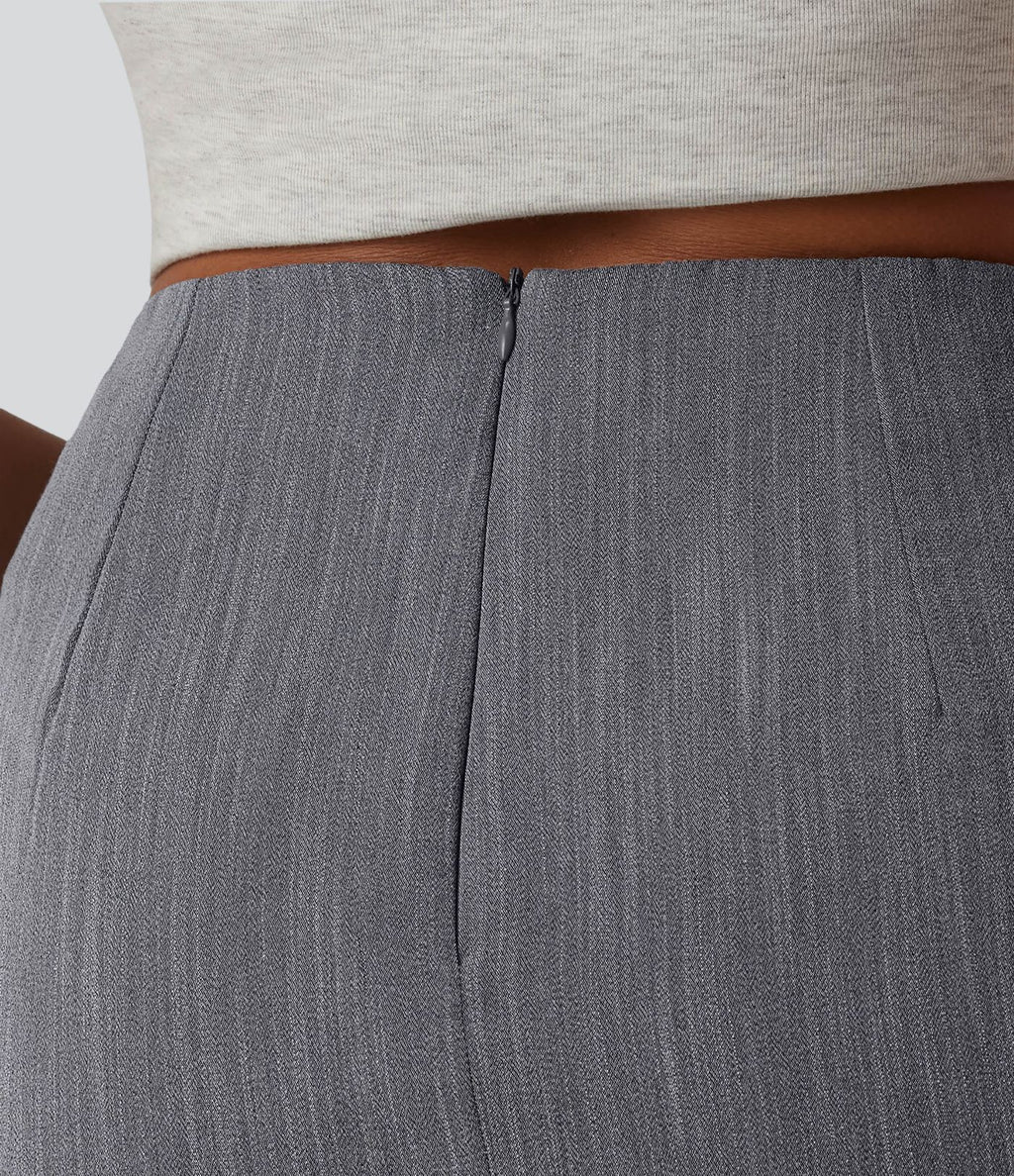 Jupe mini moulante casual 2-en-1 aspect lin taille haute avec fermeture éclair invisible, drapé froncé et ourlet croisé