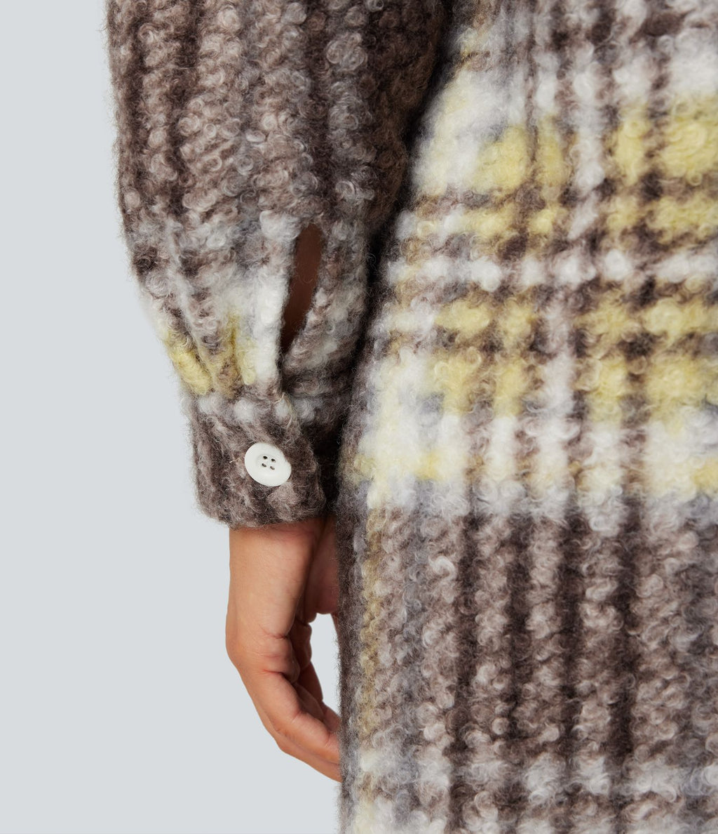 Veste sherpa longue manches longues carreaux avec poches
