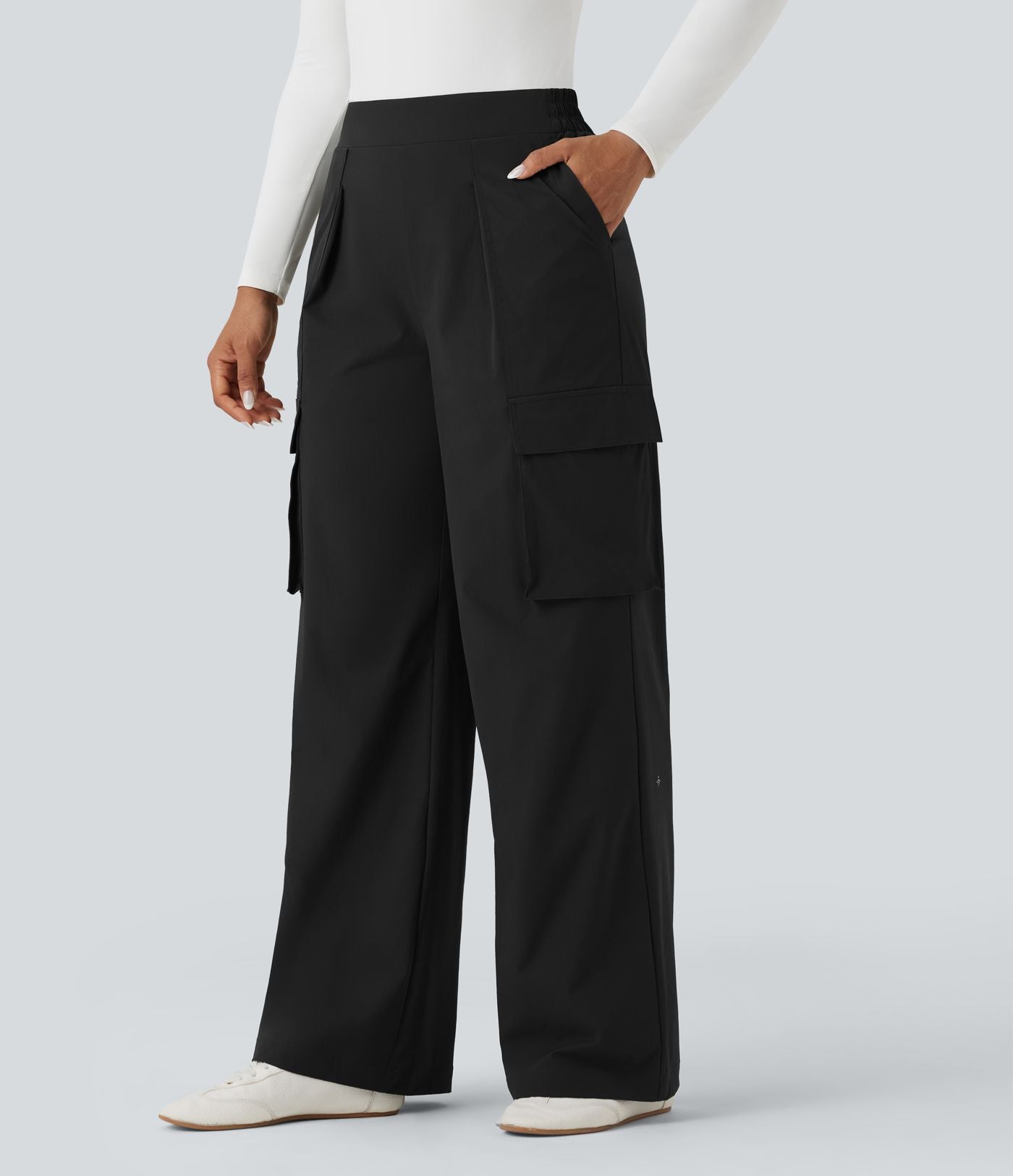 Pantalon voyage taille haute jambe large avec poches