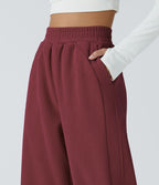Pantalon velours côtelé de jogging décontracté à taille haute avec poches latérales
