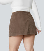 Jupe Casual Grande Taille en Velours Côtelé Mini à Taille Haute avec Fermeture Éclair Invisible 2 en 1