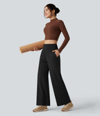 Pantalon de yoga large gainant taille haute avec poches