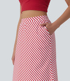 Jupe mi-longue casual à rayures taille haute avec poches
