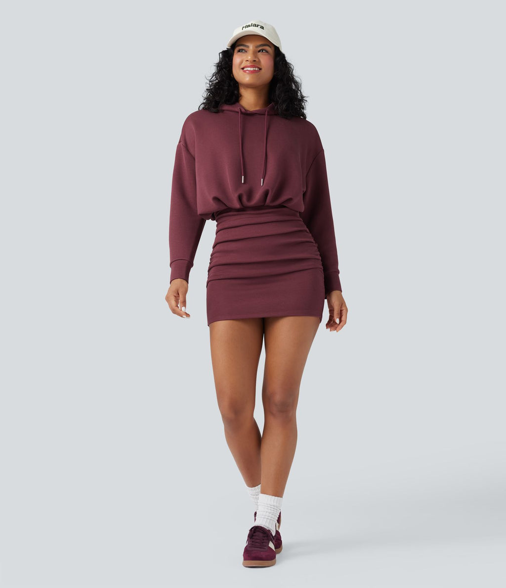 Robe décontractée SpacerTek™ mini à manches longues, effet froncé avec capuche