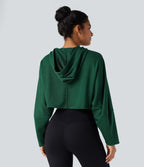 Sweat-shirt court à capuche épaules tombantes coupe décontractée