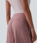 Pantalon casual large gainant taille haute à cordon de serrage avec poches
