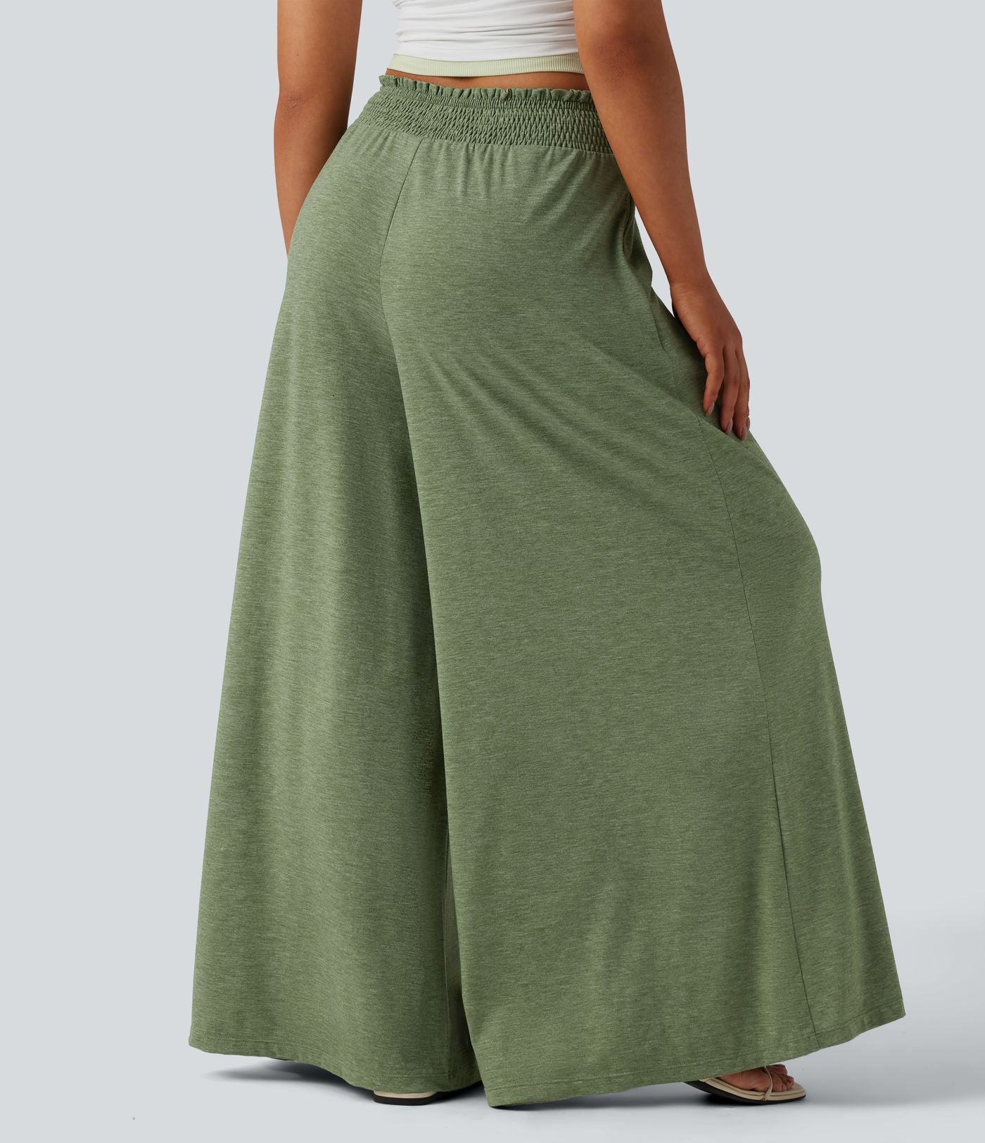 Pantalon fluide taille haute à fronces avec poches
