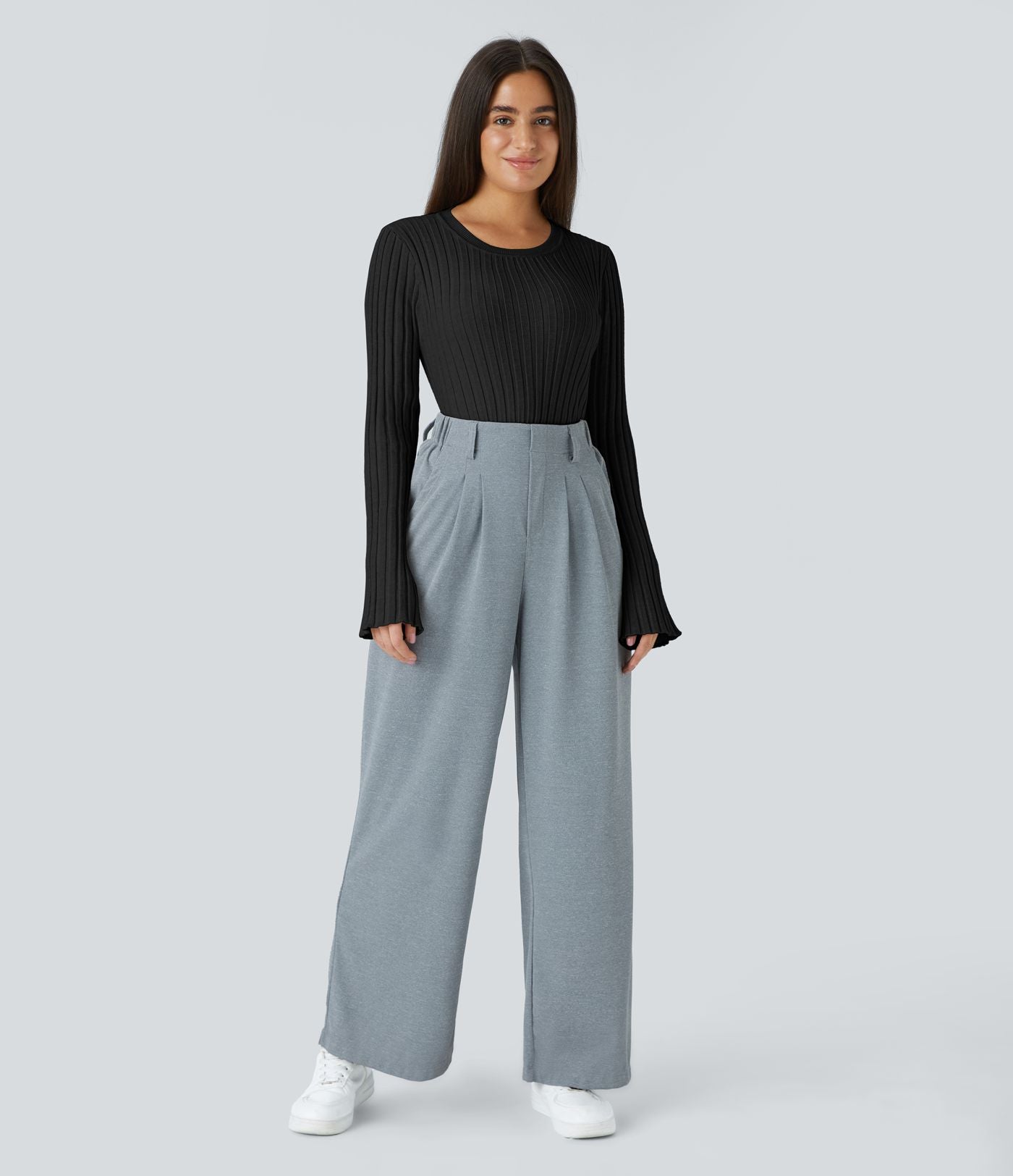 Pull Décontracté à Col Rond, Manches Longues et Volants