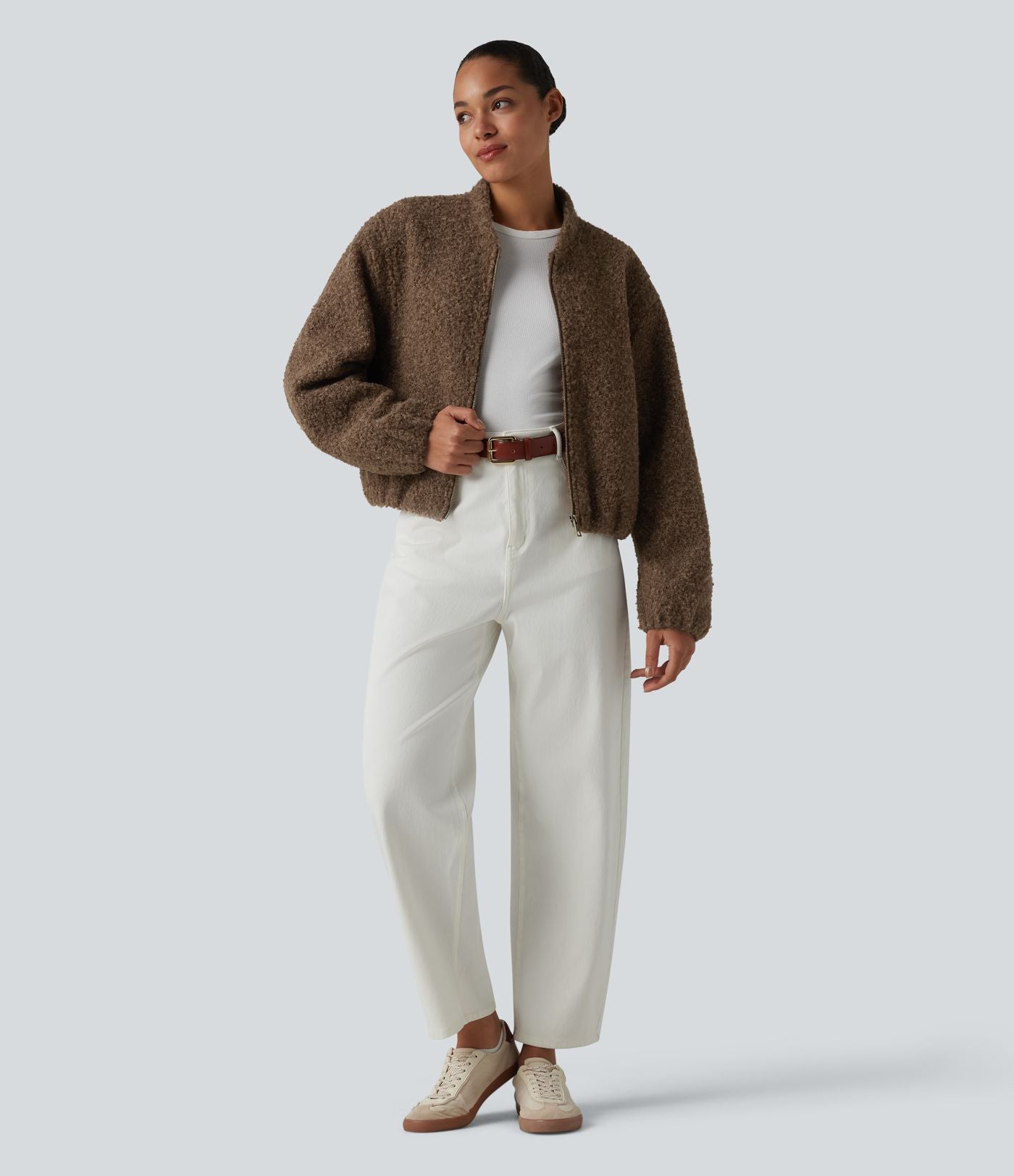 Veste sherpa décontractée zippée avec poches