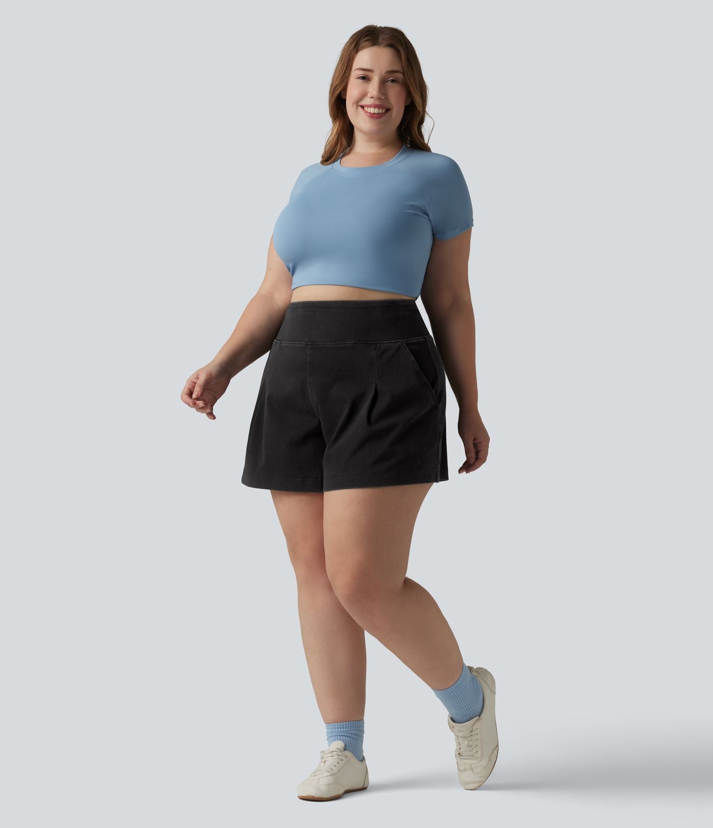 Short en jean taille haute Halara Flex™ ample et décontracté, grande taille, 10 cm avec poches