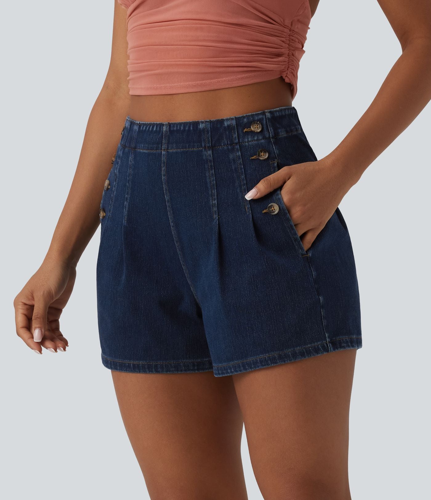 Halara Flex™ Short en denim taille haute 7,5 cm avec poches