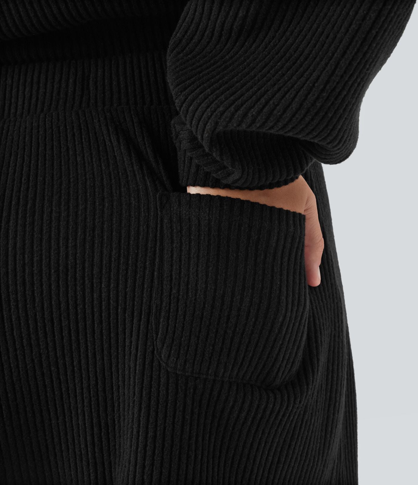 Mini-jupe décontractée 2-en-1 en maille côtelée, taille moyenne, cordon de serrage, fente et poche arrière