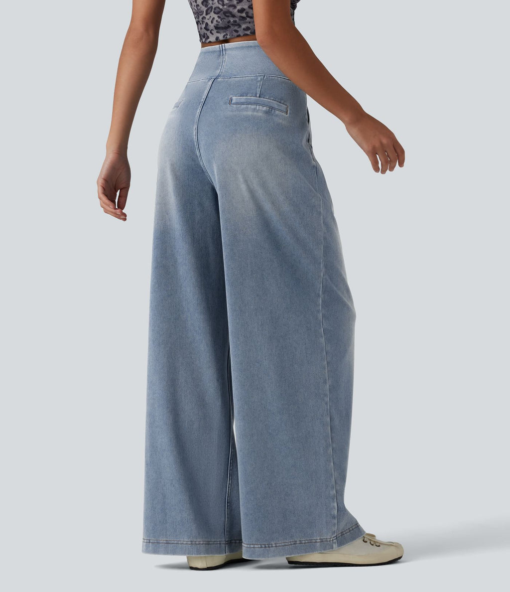 Jean large Halara Flex™ délavé décontracté, taille haute, à poches