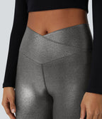 Legging de yoga SoftlyZero™ en simili stretch avec taille croisée, imprimé métallisé et poche arrière