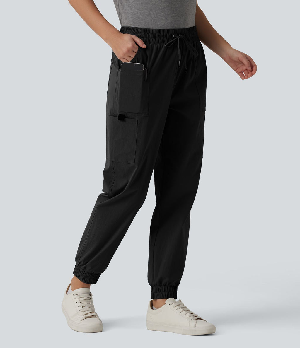 Jogging cargo décontracté taille mi-haute avec cordon de serrage et poches