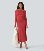Robe longue épaules dénudées manches longues