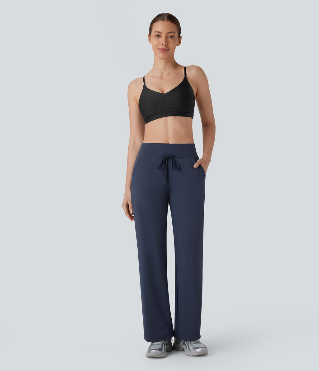 Pantalon de yoga aéré à taille moyenne avec cordon de serrage, poches latérales, jambe droite et effet rafraîchissant Softlyzero™