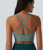 OneForm Débardeur court de yoga sans coutures jacquard dos nu croisé froncé soutien-gorge intégré