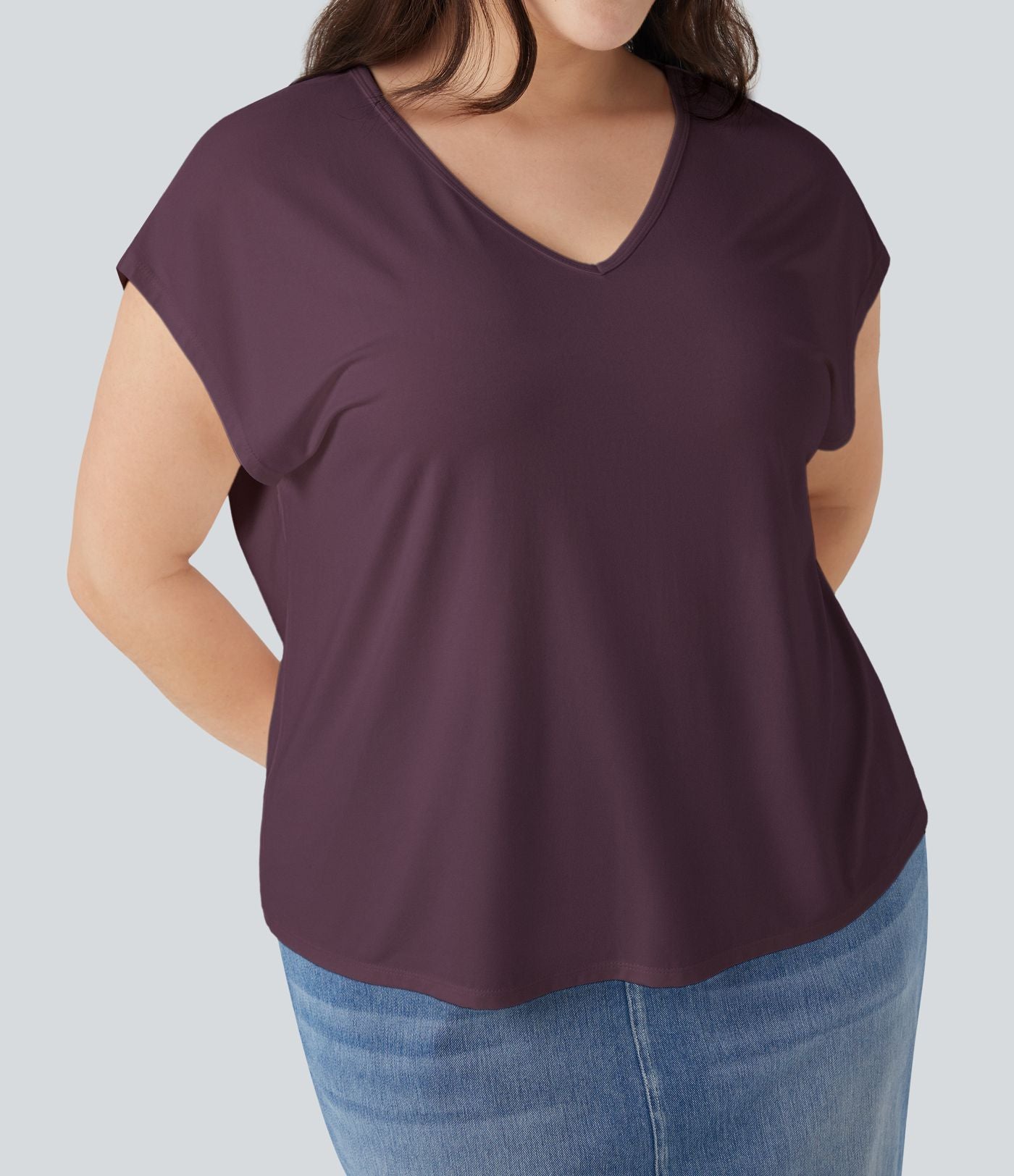 T-shirt décontracté grande taille col V manches courtes