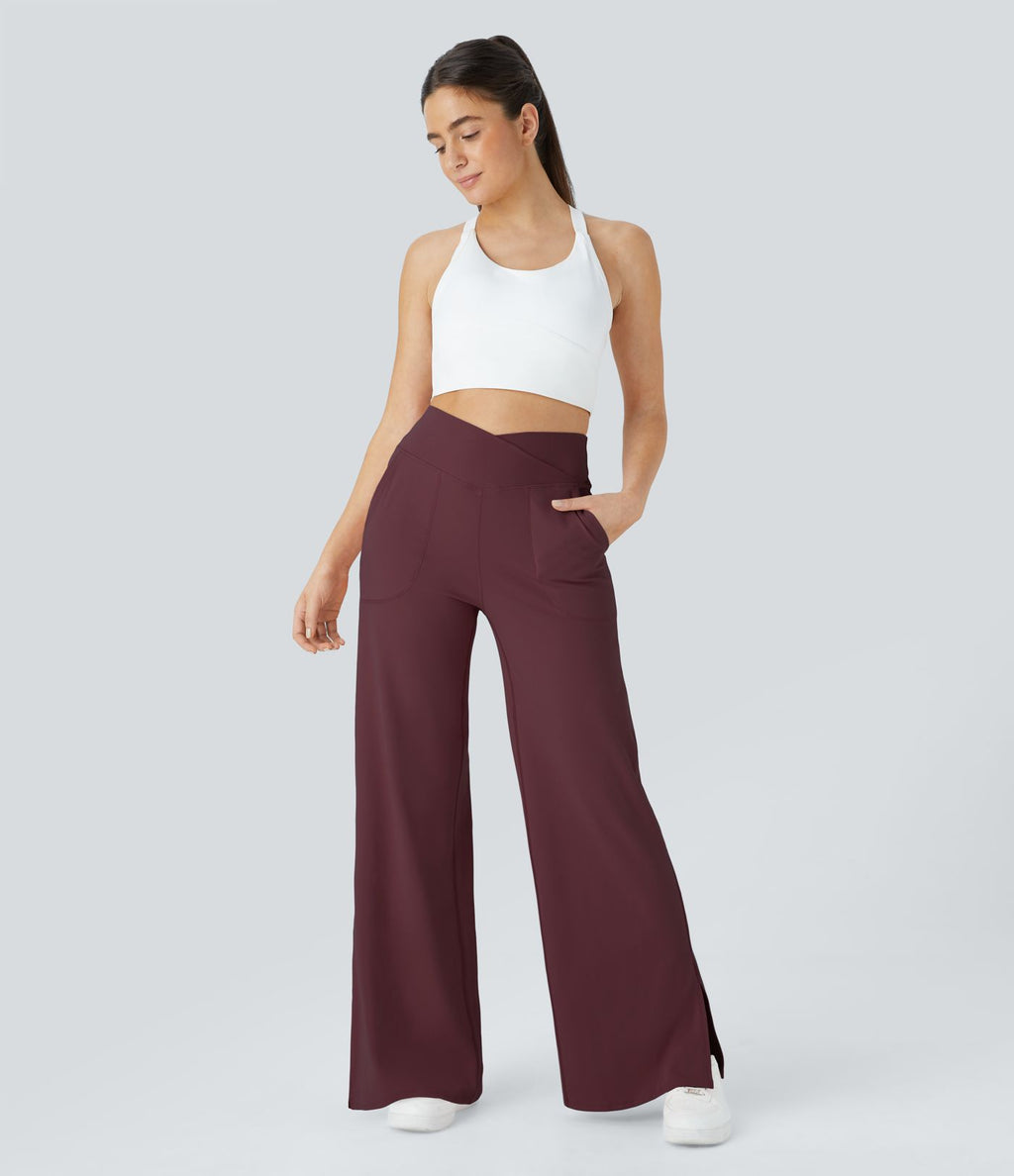 Pantalon yoga large croisé avec ourlet et poches DayStretch - Smile