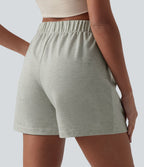 Short sweat décontracté ample taille haute plissé avec poches