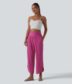 Pantalon décontracté taille haute ventre plat à rayures séchage rapide avec poches - UPF40+