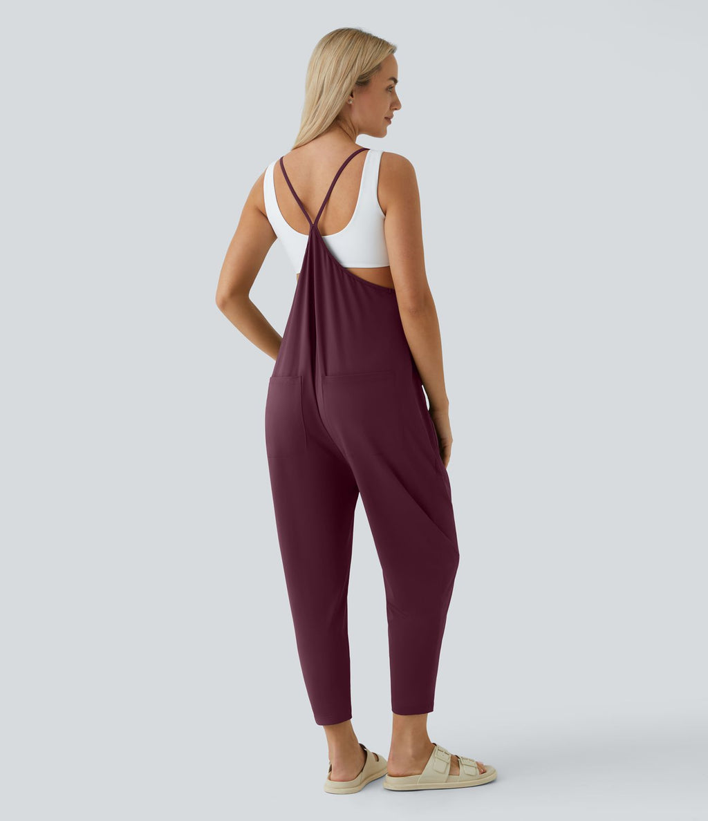 Combinaison Casual à Jambes Fuselées Chevilles Lâche Dos Nu Poches Multiples