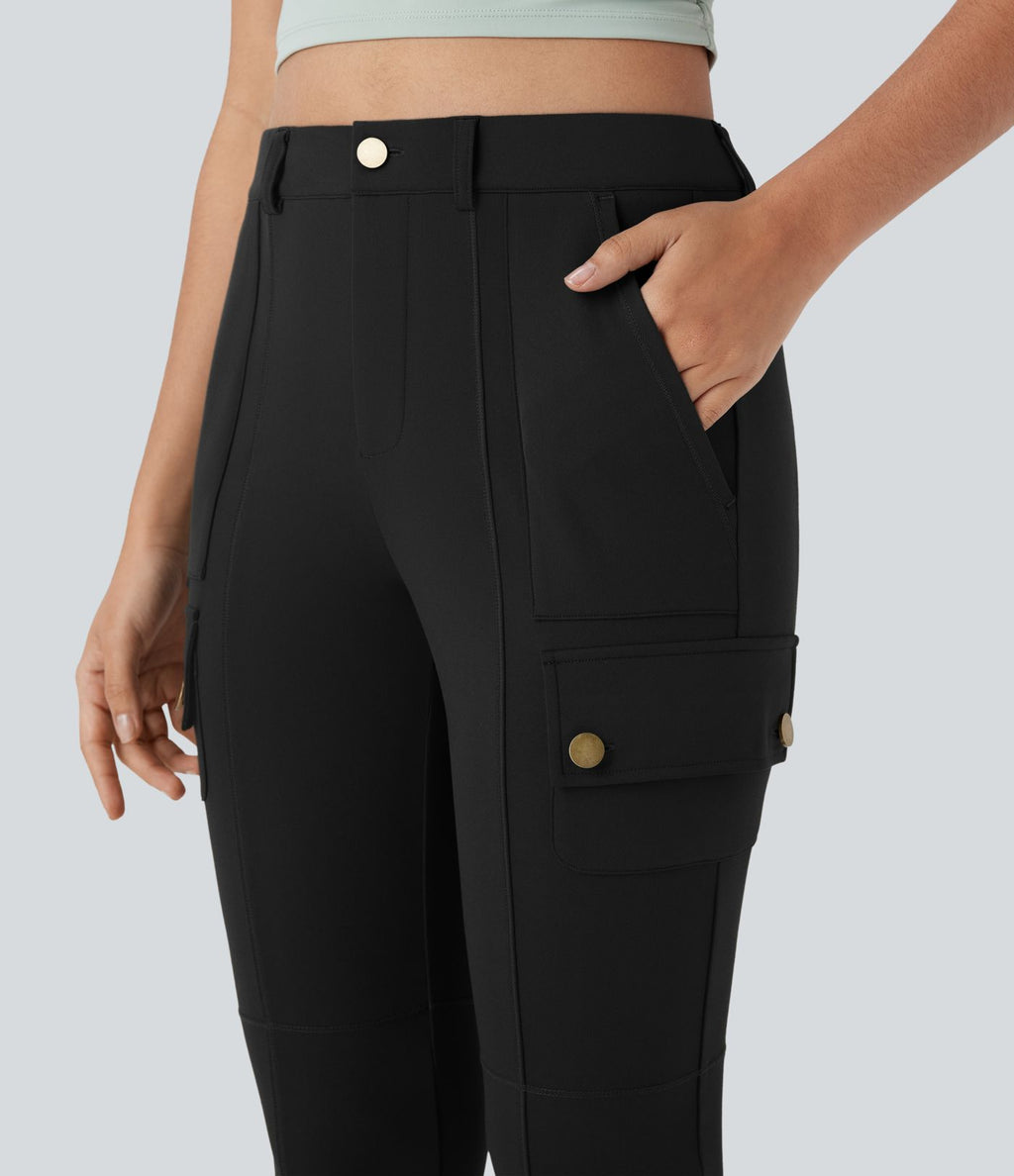Pantalon cargo pedal pusher ajusté uni taille haute DayStretch avec poches zippées