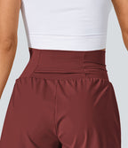 Short 7,5cm Yoga 2 en 1 Super Taille Haute Poches Arrière Poches Cachées Latérales