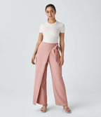 Pantalon Tailleur Large Fluide Taille Haute Fermeture Éclair Invisible