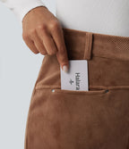 Pantalon droit casual en velours côtelé molletonné taille mi-haute avec poches