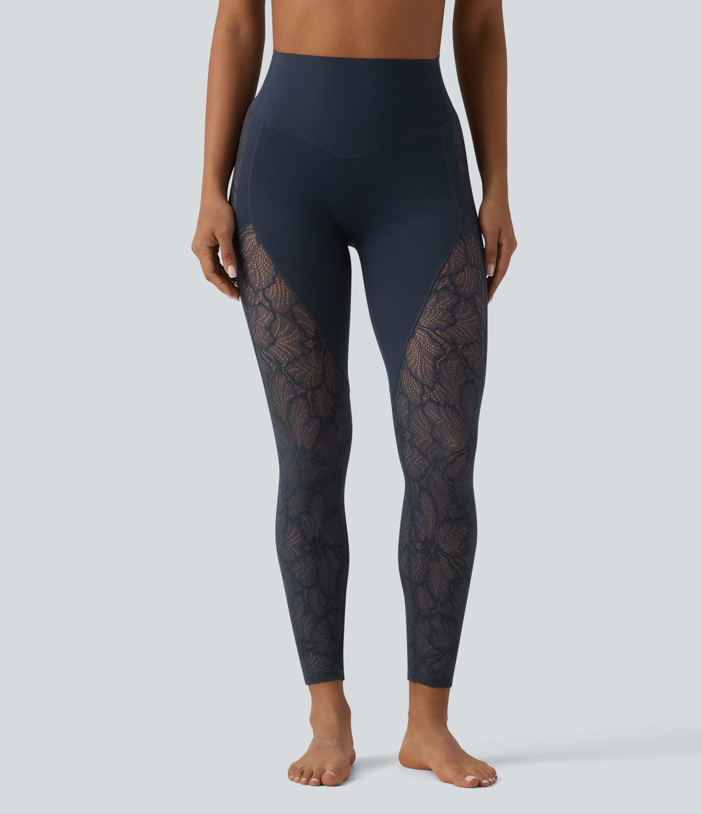 Legging yoga 7/8 Halara UltraSculpt™ gainant taille haute avec dentelle contrastante et poche