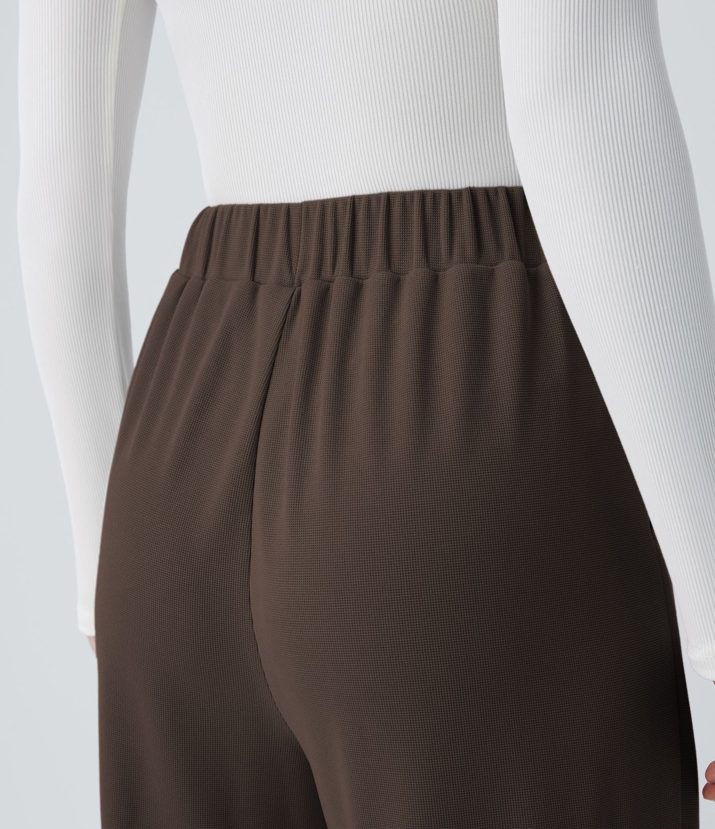 Pantalon taille haute décontracté large en maille gaufrée, avec poches