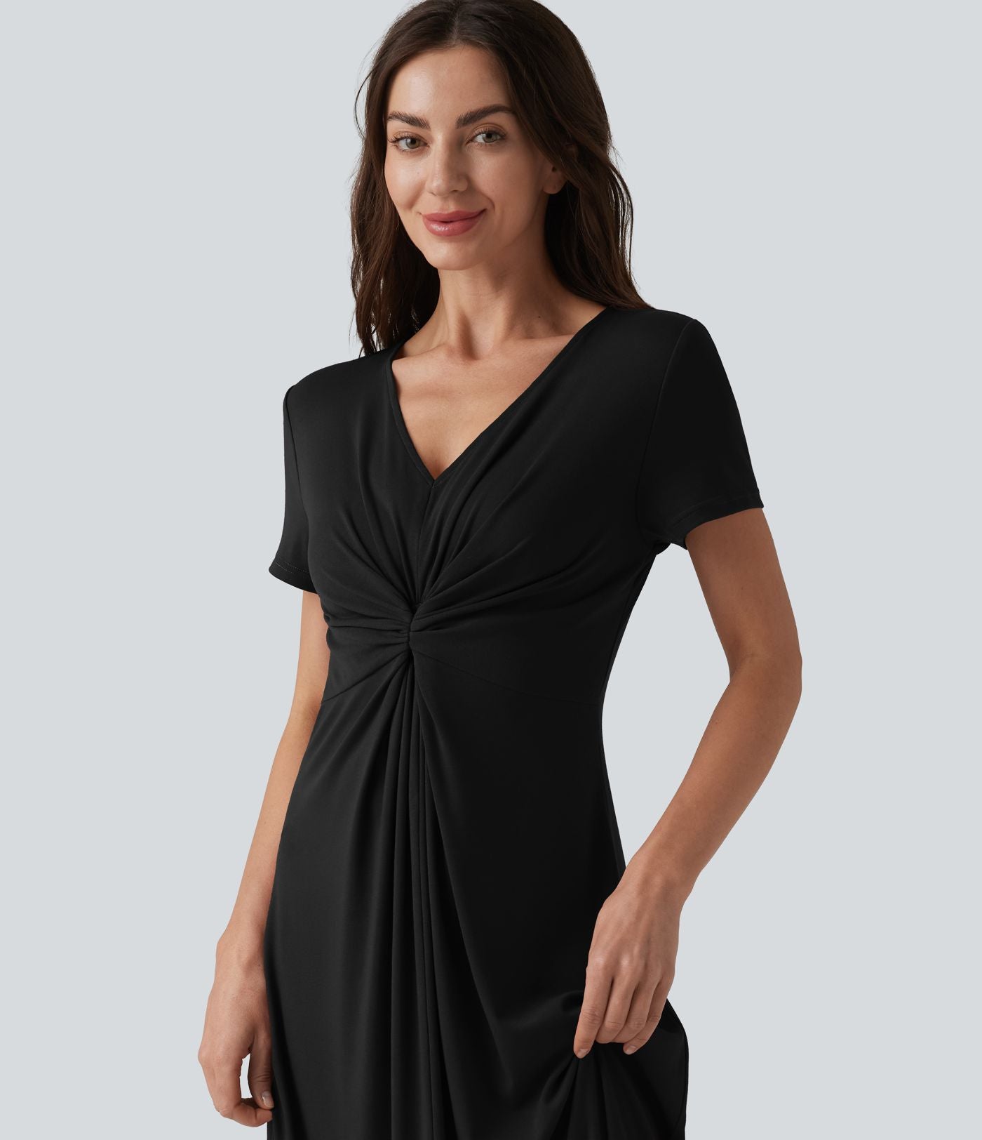 Robe décontractée midi col V manches courtes