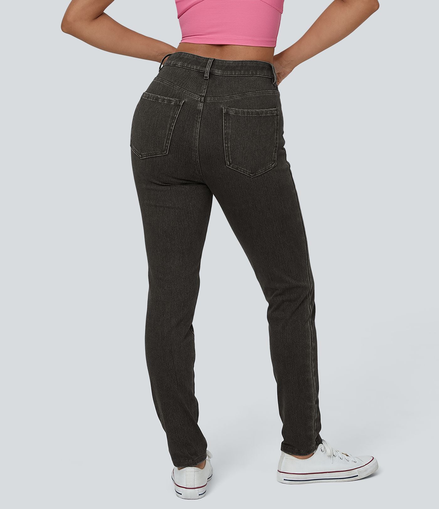 Halara Flex™ Jean Slim Taille Haute avec Bouton Fermeture Éclair Tricot Extensible Multipoches