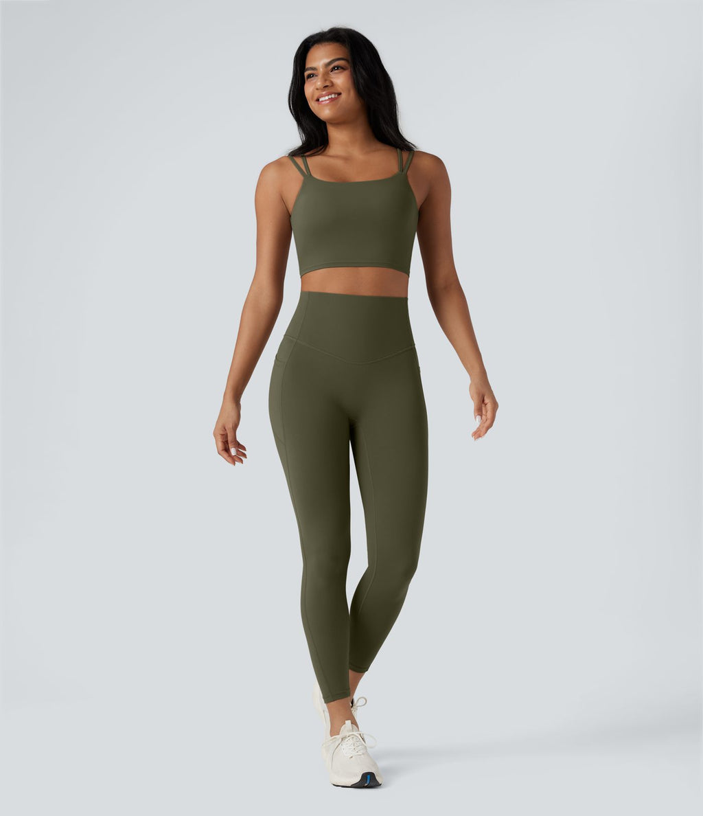 Débardeur yoga court Halara UltraSculpt™ double bretelles torsadé dos nu