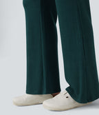 Pantalon décontracté évasé maille gaufrée taille haute avec poches