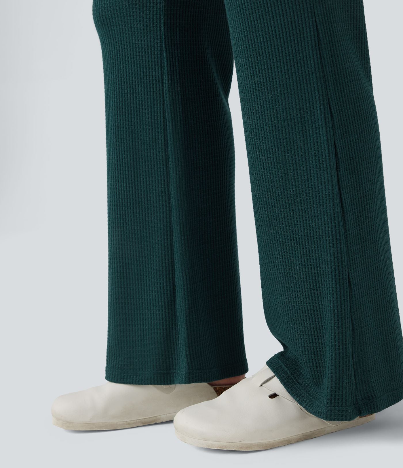 Pantalon décontracté évasé maille gaufrée taille haute avec poches