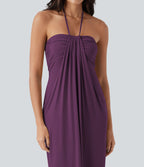 Robe longue dos nu col licou avec nœud et poches