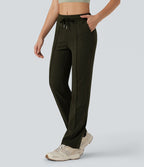 Pantalon d'entraînement taille mi-haute jambe droite avec cordon de serrage et poches