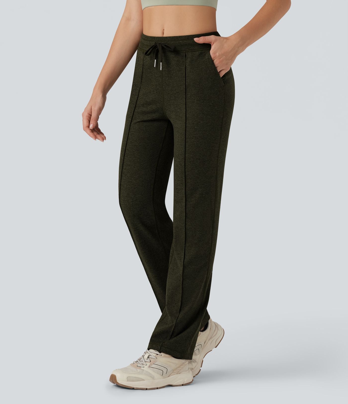 Pantalon d'entraînement taille mi-haute jambe droite avec cordon de serrage et poches
