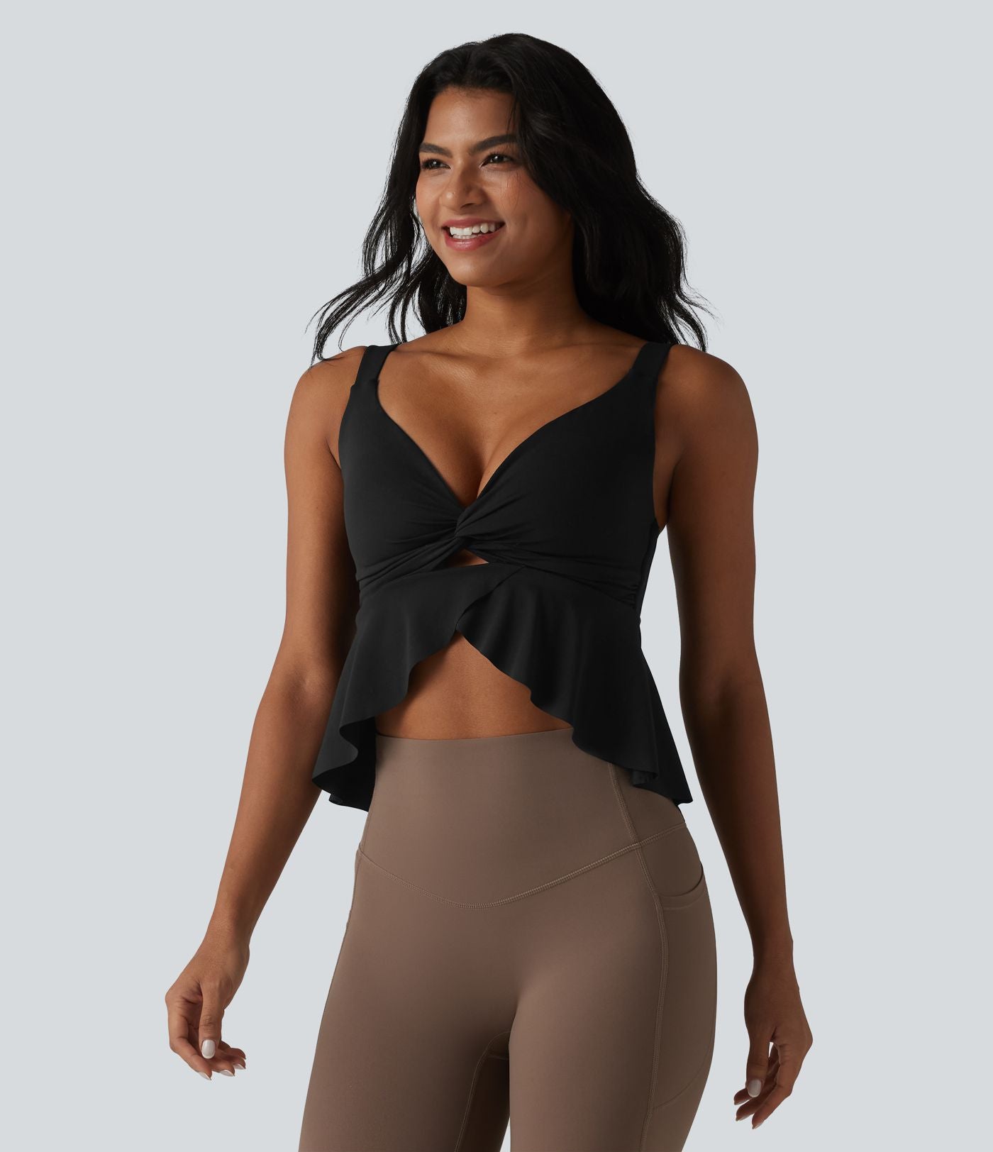 Halara UltraSculpt™ Débardeur de yoga col V push-up coussinets non amovibles ourlet à volants