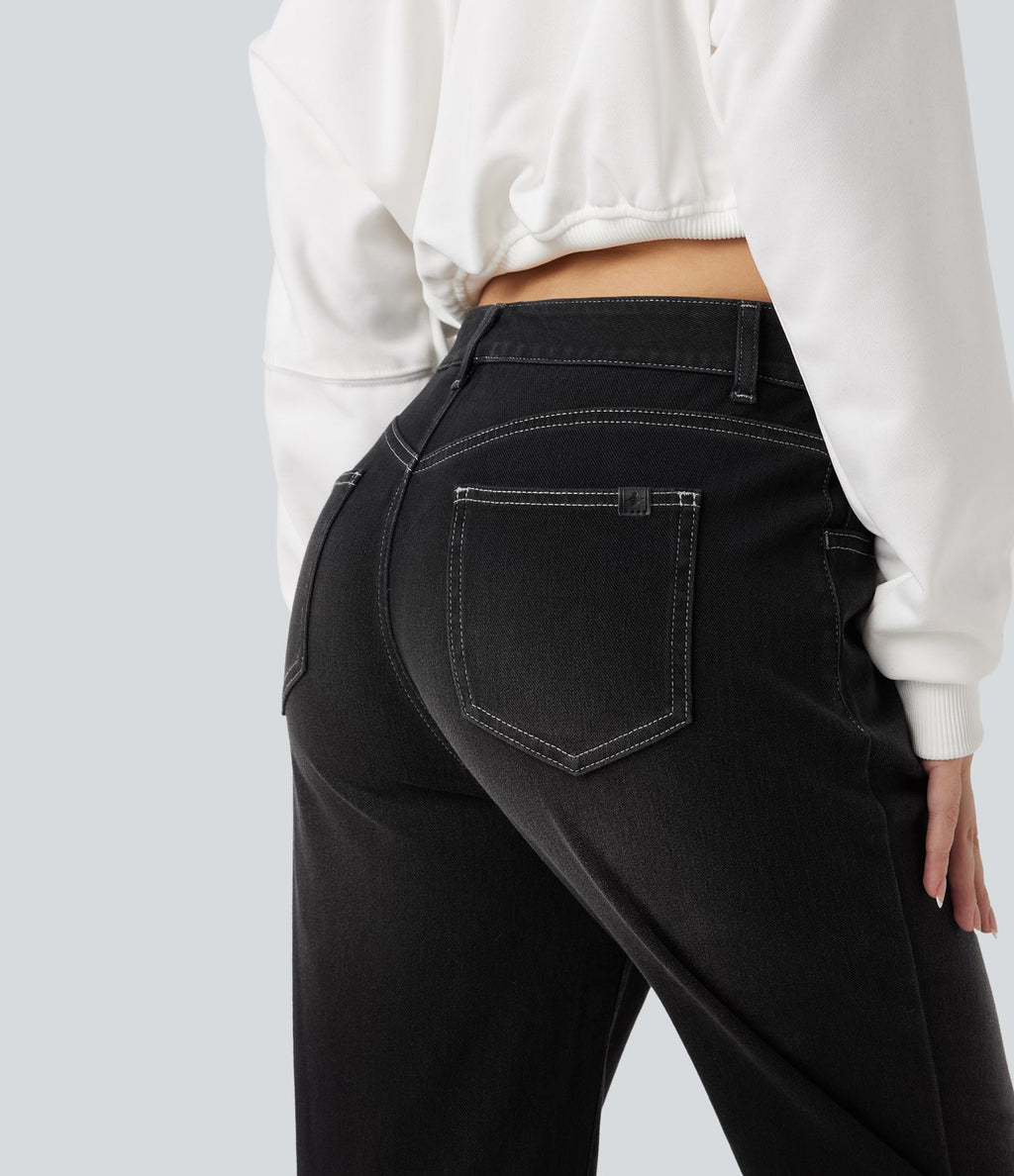 Jean décontracté Halara Flex™ ajusté taille haute ourlet retroussé avec poches