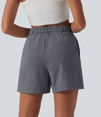Short tailleur casual aspect lin à plis taille haute 12,5 cm avec poches