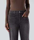 Halara Flex™ Jean coupe droite décontracté taille mi-haute avec poches