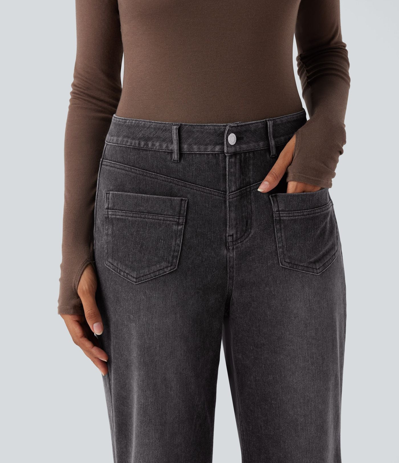 Halara Flex™ Jean coupe droite décontracté taille mi-haute avec poches