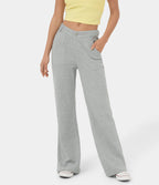 Pantalon Survêtement Coton Casual Évasée Taille Mi-Haute Ceinture Forme V Boutonnés Fermeture Éclair Poches