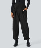 Pantalon décontracté en velours côtelé, taille haute, avec poches