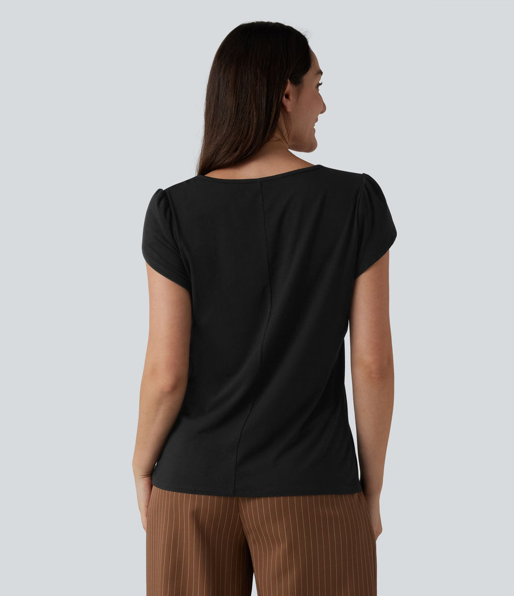 T-shirt casual col V manches courtes pétale