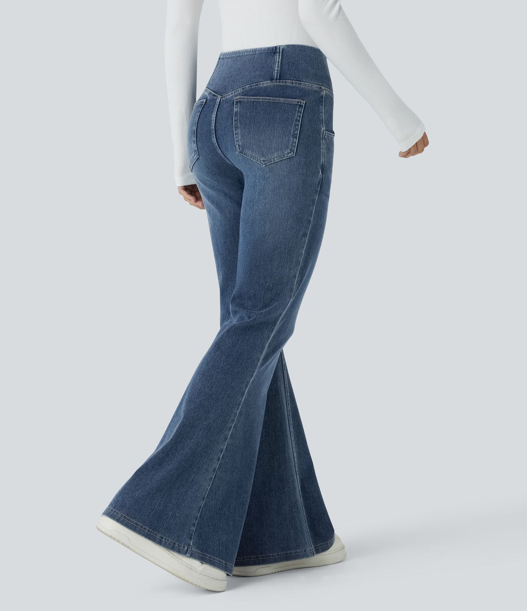 Halara Flex™ Jean Évasé à Taille Haute avec Poche Crossover Tissu Élastique Lavé